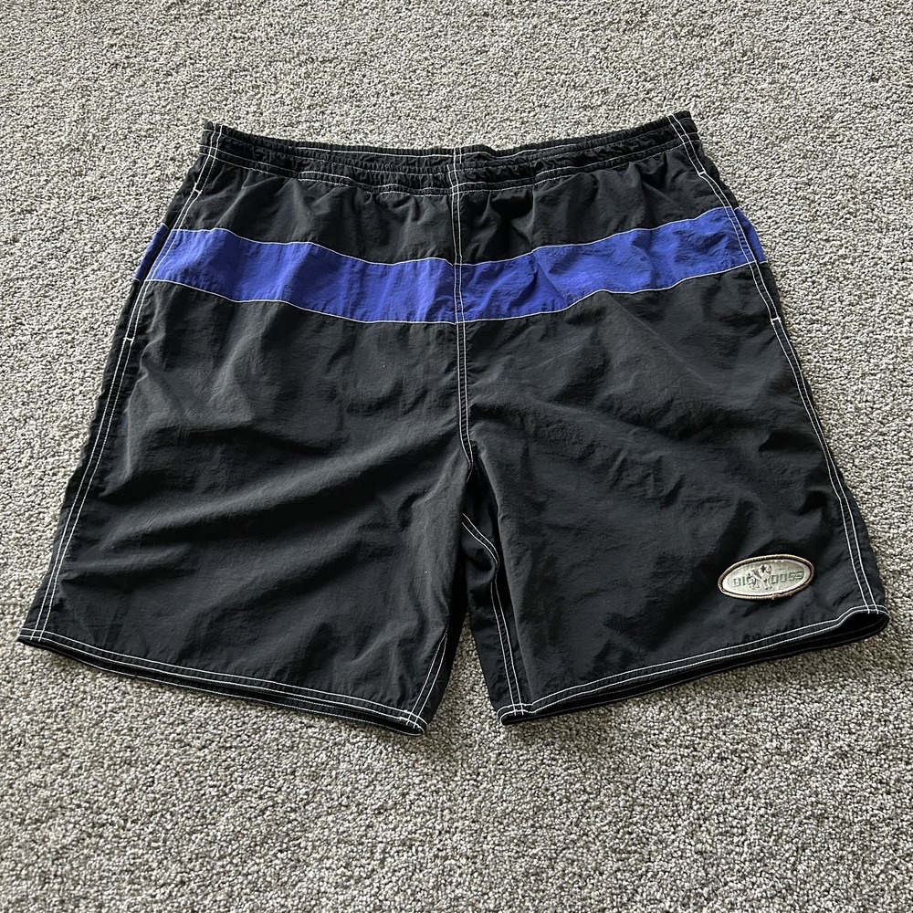 Vintage Big Dogs Swim Shorts Mens XL Black Colorblock Mesh Lined Trunks Beach